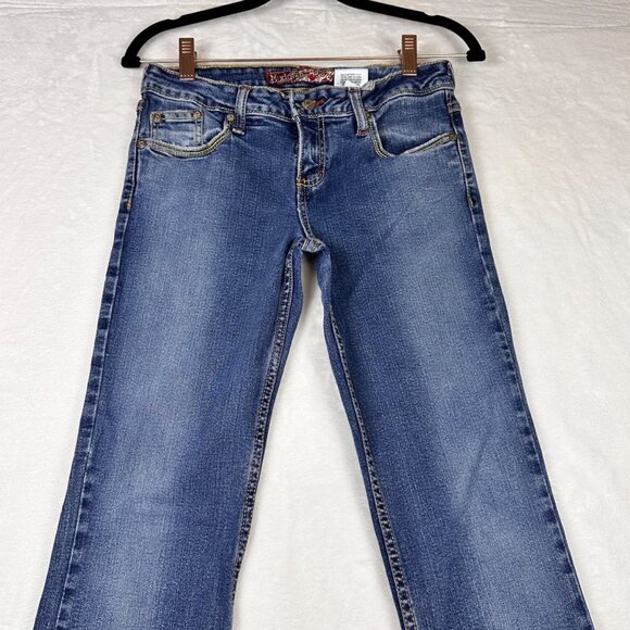 VTG. Mudd Womens Flare Leg Blue Denim Size 5 Jeans 90s Western Boho Style Y2k - Picture 3 of 9